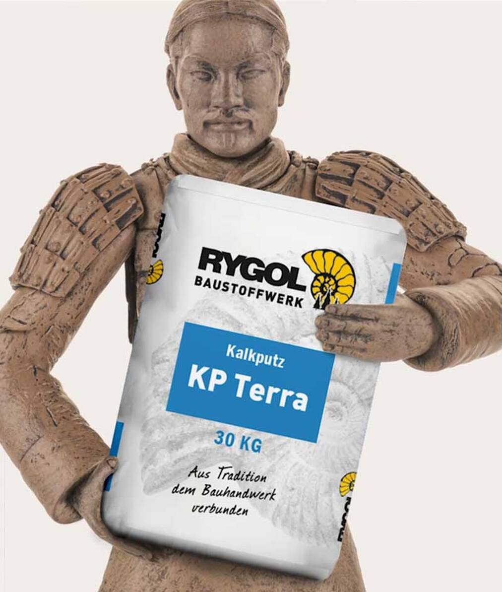 Terracotta-Krieger mit Sack Kalkputz